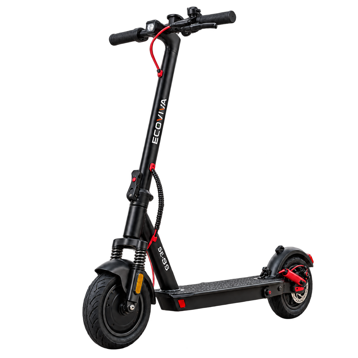 Patinete elétrico Ecoviva SE-85 preto com detalhes vermelhos