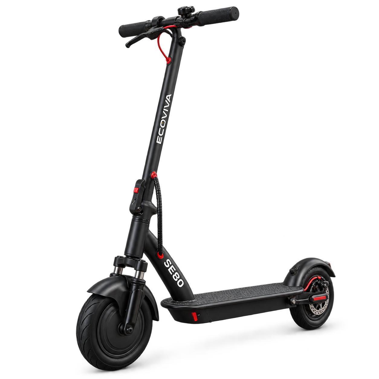Patinete elétrico Ecoviva SE-80 preto com detalhes vermelhos